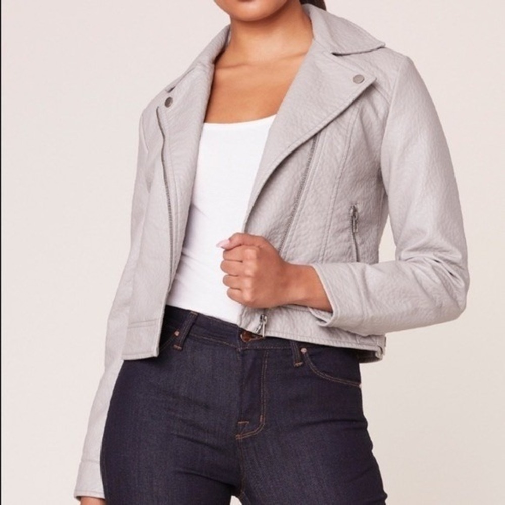Jack by BB Dakota Vegan Leather Grey Moto Jacket Size X-Small